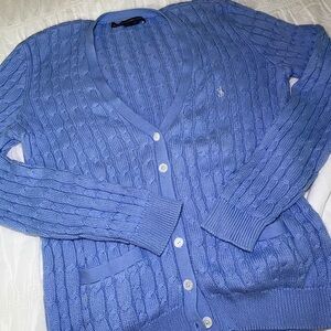 Ralph Lauren Golf Cable Knit V-Neck Cardigan in Periwinkle Blue